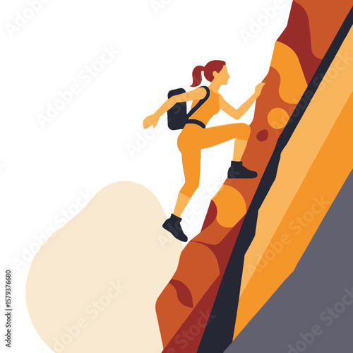 Woman Climber Vector Illustration-Adventure and Travel-Inspiring Mountain Climb-Female Hiker Ascending-Outdoor Exploration Graphic-Fitness and Determination Concept