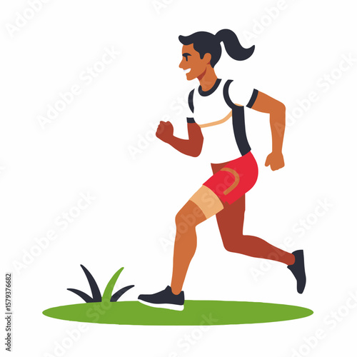 Woman Running Illustration- Female Athlete Training Outdoors- Fitness and Exercise Cartoon- Healthy Lifestyle Graphics- Jogging for Wellness