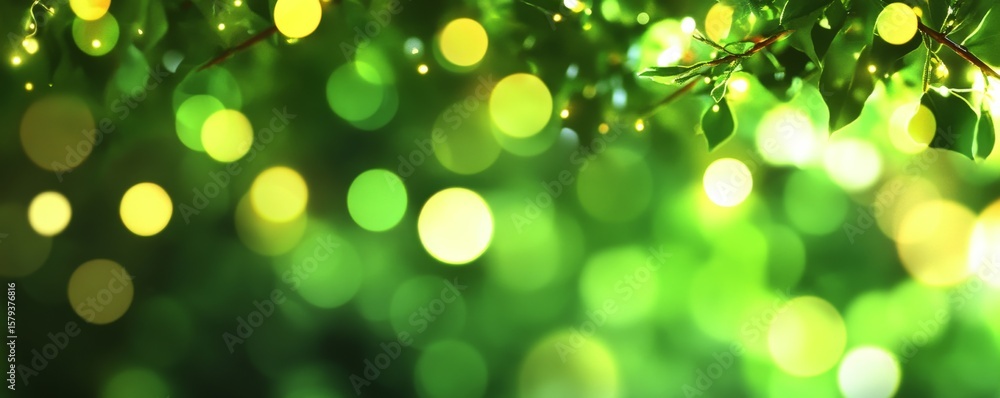 Fototapeta premium Green Bokeh Lights and Leaves, Nature Photography, Green Background Nature photography, bokeh