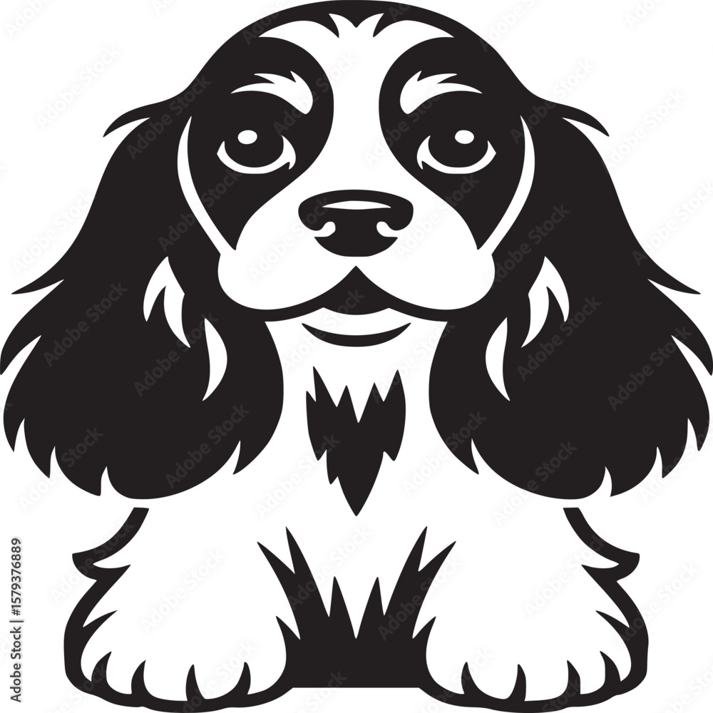 Fototapeta premium Cocker Spaniel Dog Face Icon, Black and White Illustration, Pet Portrait, Vector Graphic