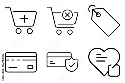 Minimalist e-commerce icons set on white background