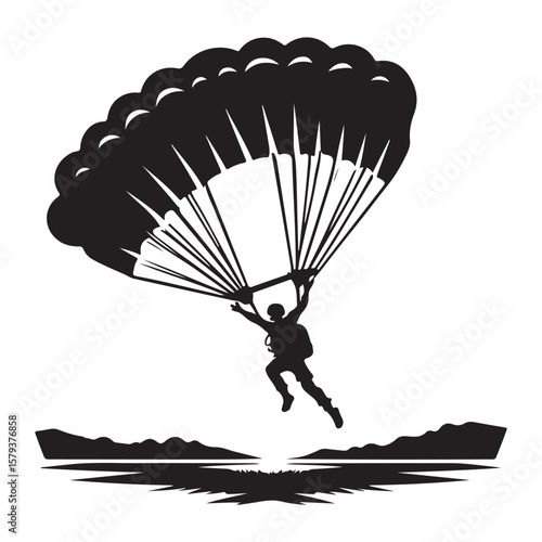High Flying Parachutist Silhouette Illustration in Open Sky