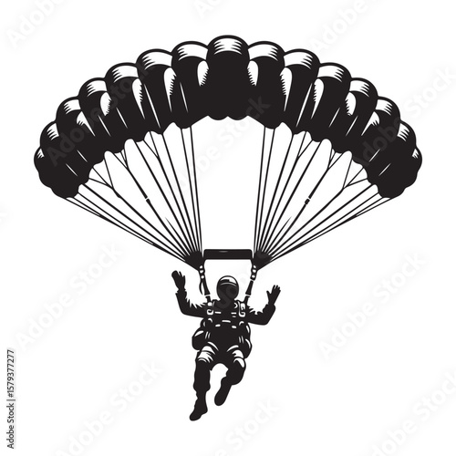 Skydiver Silhouette Illustration with Parachute Descent Adventure Jump