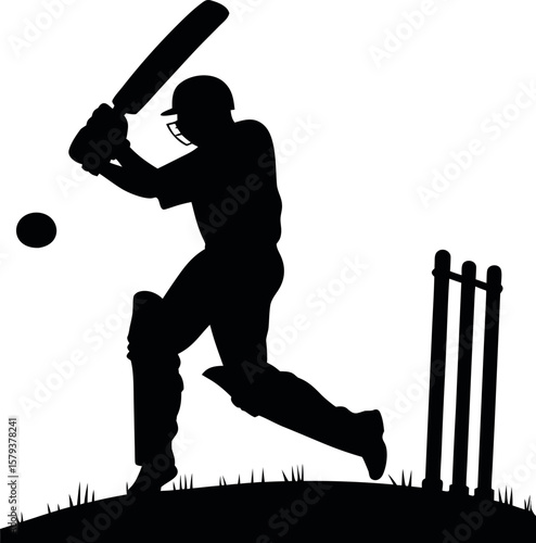  Cricket Batsman Playing Shot Silhouette - Sport Action