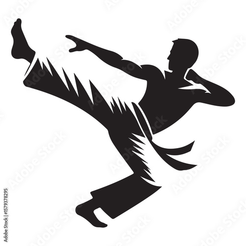 Dynamic Martial Arts Silhouette Vector Graphic for Sports Design