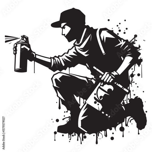 Graffiti Artist Spraying Creative Street Art Silhouette Design