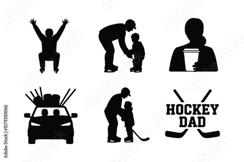 Hockey dad celebration car travel parent child teaching vector