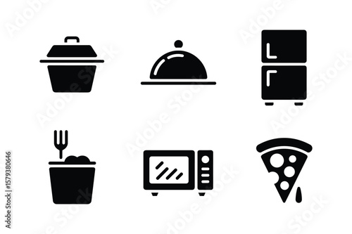 Kitchenware and food icons serving dish refrigerator