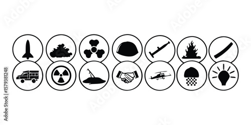 12 War Consequences Silhouettes on Transparent Background