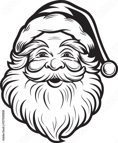 Classic Santa Claus Face Line Art Vector