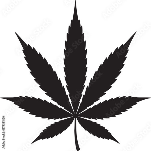 Black and white cannabis leaf vector illustration for medical marijuana and cbd oil products design use