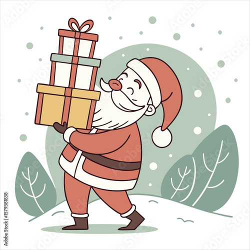 Whimsical Santa Claus Illustration Festive Digital Art with Gifts