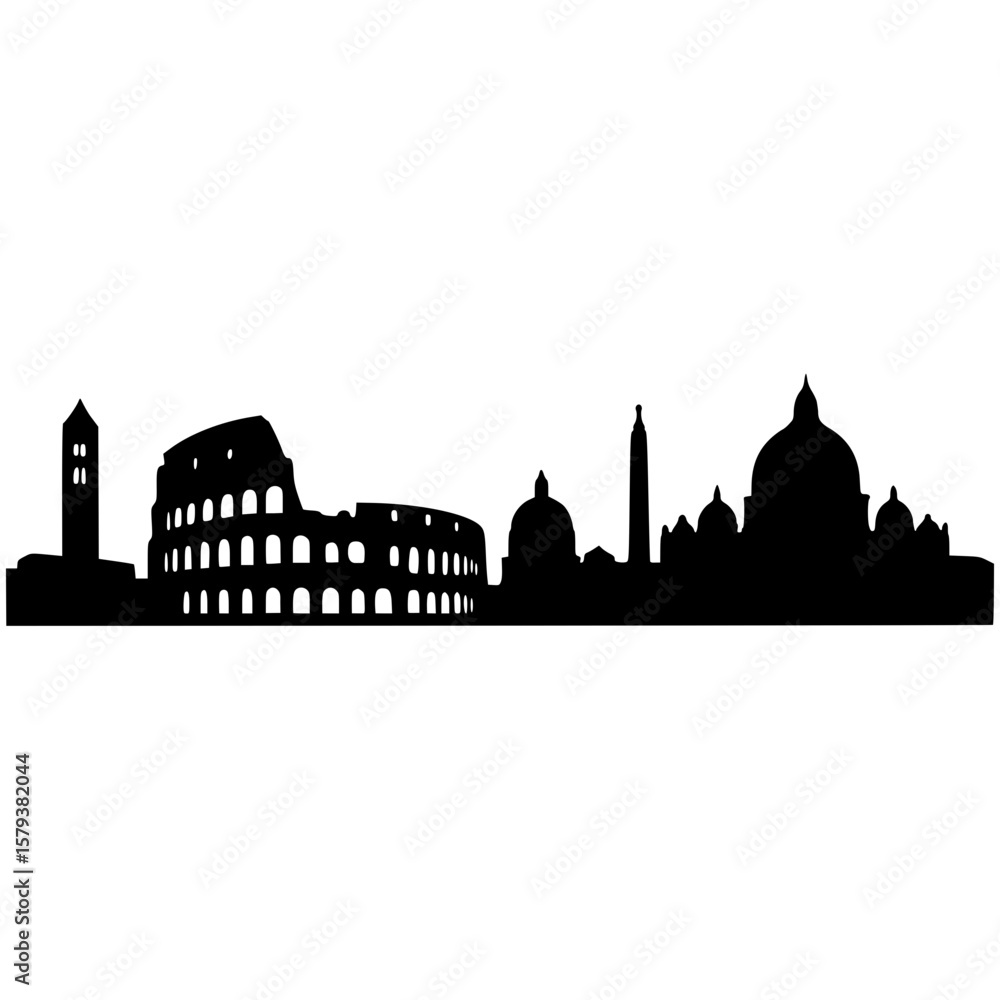 Obraz premium Rome skyline silhouette with colosseum and st. peter�s basilica dome, vector illustration