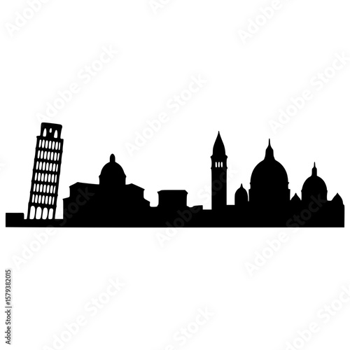 Italian city skyline silhouette with leaning tower and domed basilicas, vector illustration
