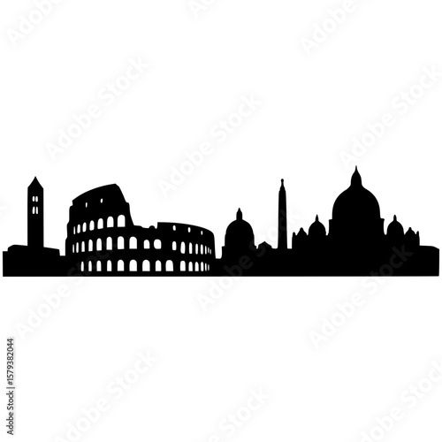 Rome skyline silhouette with colosseum and st. peter�s basilica dome, vector illustration