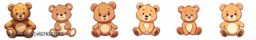 Set of Cartoon teddy bears in pastel colors on isolated background  