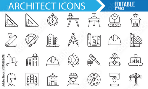 Collection of drafting and construction icons for design projects.