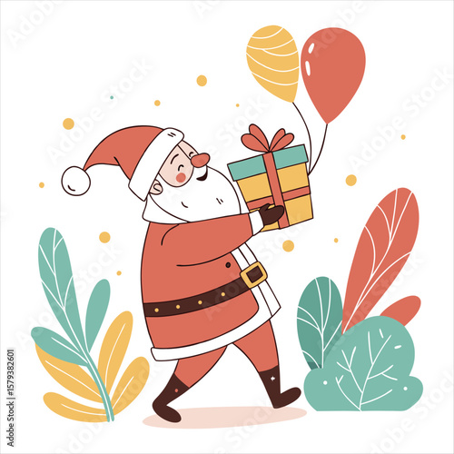 Whimsical Santa Claus Illustration Festive Digital Art with Gifts