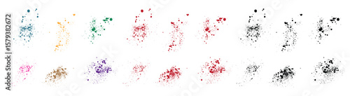 Vector bleeding smears hand drawn black, green, red, purple, blue, pink color texture brush stroke ink splatter blood collection background