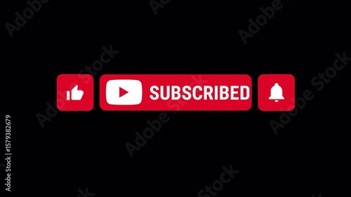 

Animated YouTube subscribe button with hand click action and popping bell icon. Engaging call-to-action graphic for increasing viewer interaction on YouTube content.
