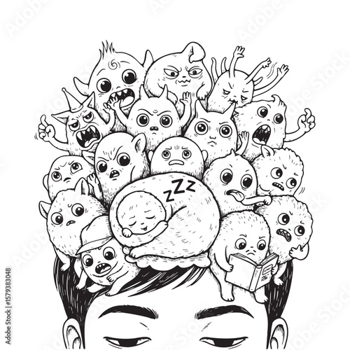 Internal Thoughts Emotions Overwhelm Doodle Vector
