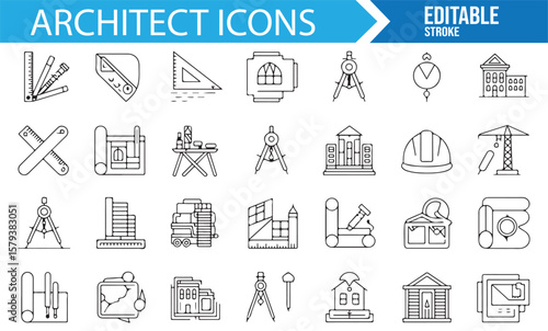 Architectural tools and symbols for design and planning.