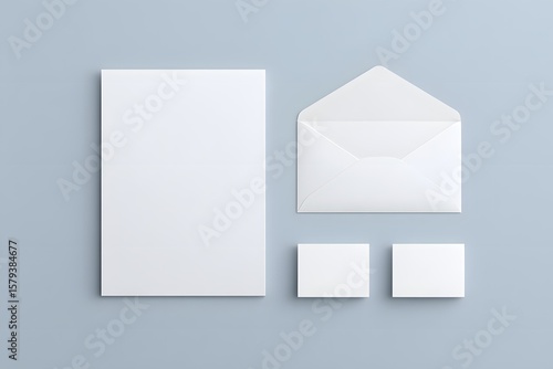 Professional open letter with envelope and business cards mockup on clean surface