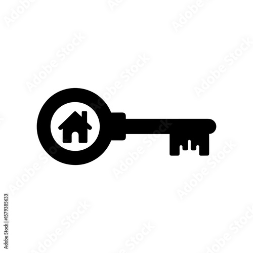 Key to Homeownership: A classic silhouette of a key with a house emblem at its center, offering a visual representation of real estate ownership, symbolizing security, and dreams.