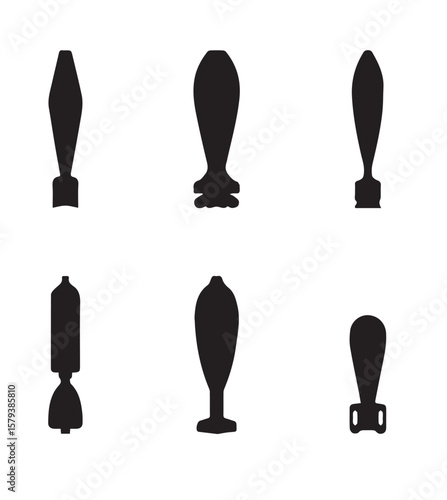 Black silhouettes of various bomb shapes and sizes explosive weapon
