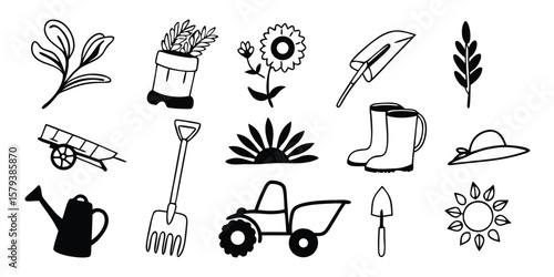 Set of 16 gardening icons vector