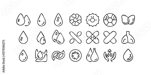 Bundle of 20 Silhouette Variations Anemia and Blood Cell Illustrations for Medical Design Featuring Red Blood Cells and White Blood Cells on transparent background