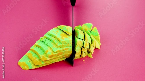 Very Satisfying and Relaxing Kinetic Sand ASMR video. Cutting anti stress macro close up colorful Kinetic Sand with a Knife. ASMR sounds.