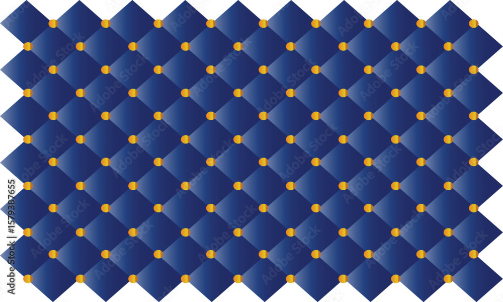 Naklejka premium luxury blue and gold seamless diamond pattern background with golden buttons, royal upholstery style texture, elegant 3d quilted design for modern graphics
