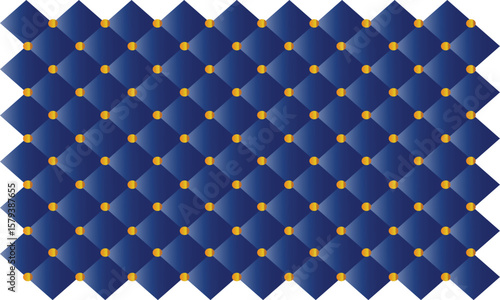 luxury blue and gold seamless diamond pattern background with golden buttons, royal upholstery style texture, elegant 3d quilted design for modern graphics