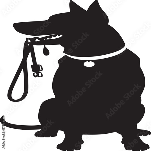 Dog silhouette with leash vector illustration for pet care and walking service design and logo inspiration