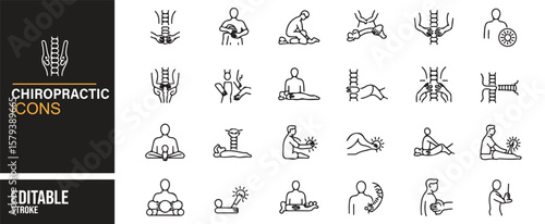 Editable Chiropractic Treatment Icons for Health and Rehabilitation
