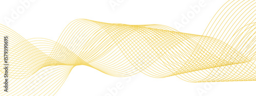 Modern abstract wave design with thin, evenly spaced yellow curved flowing lines. Smoothly, forming a fluid ribbon structure with soft transitions and dynamic movement with clean, energetic,futuristic