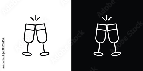 Wine toast icon in outline and solid vector sign for web