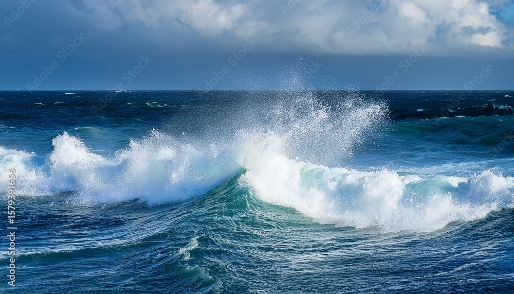 Fototapeta premium powerful ocean waves crash and swirl creating a dynamic and dramatic seascape with foamy water and deep blue hues