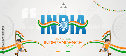 Happy Independence Day India: Kids Celebrating with Flags and National Pride | Independence Day Indian Post, Poster, Banner, Web Banner, 
