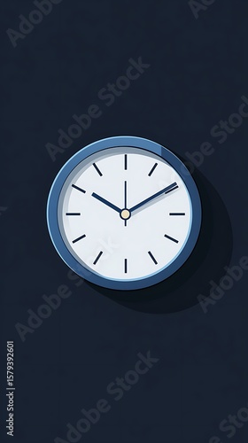 Wallpaper Mural Wall Clock White Face, Blue Frame, Black Background, Time Torontodigital.ca