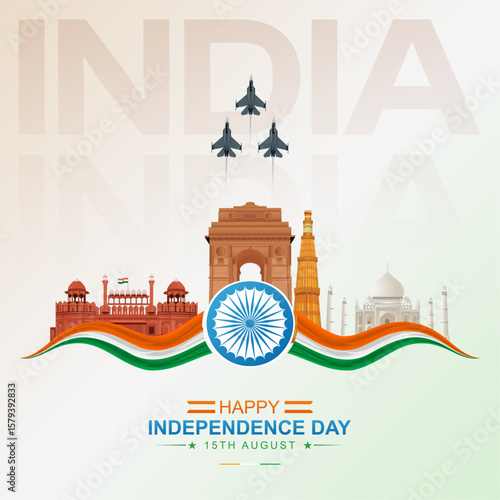 Happy Independence Day India: Celebrating August 15th with National Landmarks | indian Independence Day Poster


