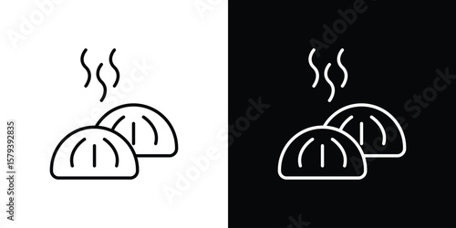 Steamed bread icon in outline and solid vector sign for web