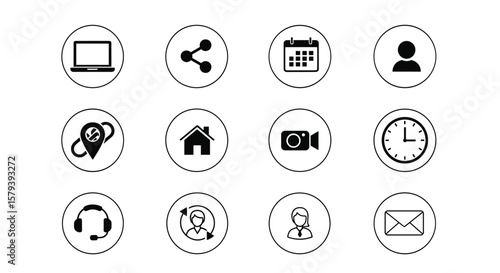 Collection of communication and technology icons representing various digital services and business functions