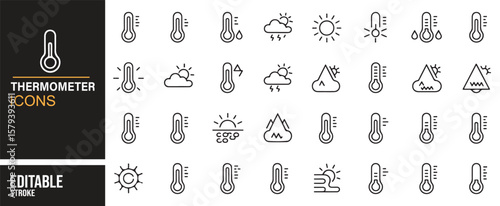 Editable Thermometer and Sun Icons for Climate Control and Weather Apps