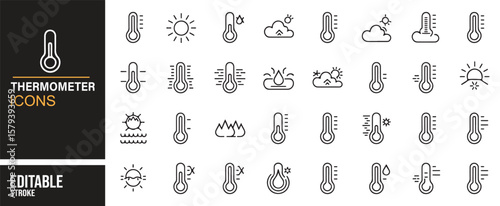 Collection of Weather and Temperature Icons for Meteorology Projects