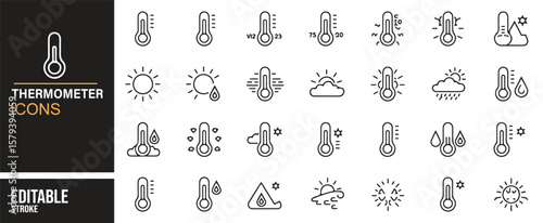 Collection of Thermometer and Weather Condition Icons for Environmental Projects

