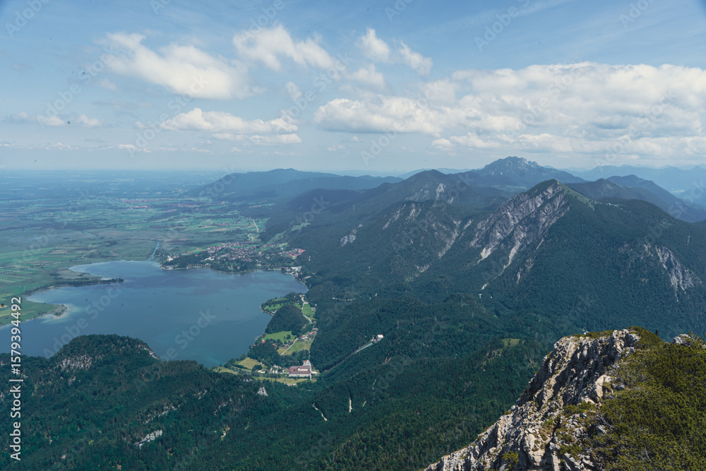 Fototapeta premium Kochelsee Lake from Above – Scenic Mountain View, Bavarian Alps
