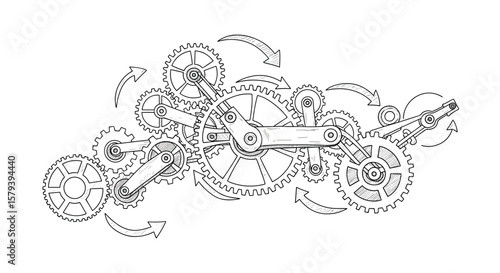 Intricate interlocking mechanical gears working together in complex machinery