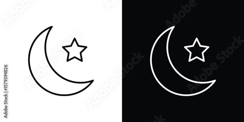 Moon and star icon in outline and solid vector sign for web